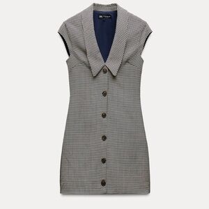 zara size large checkered collared dress navy